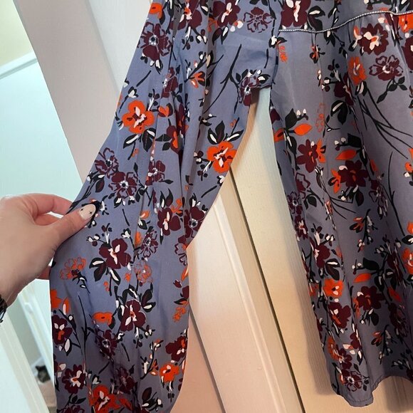 Abercrombie & Fitch Womens Blue Floral Open Sleeve Keyhole Bohemian Blouse XS - Picture 5 of 10